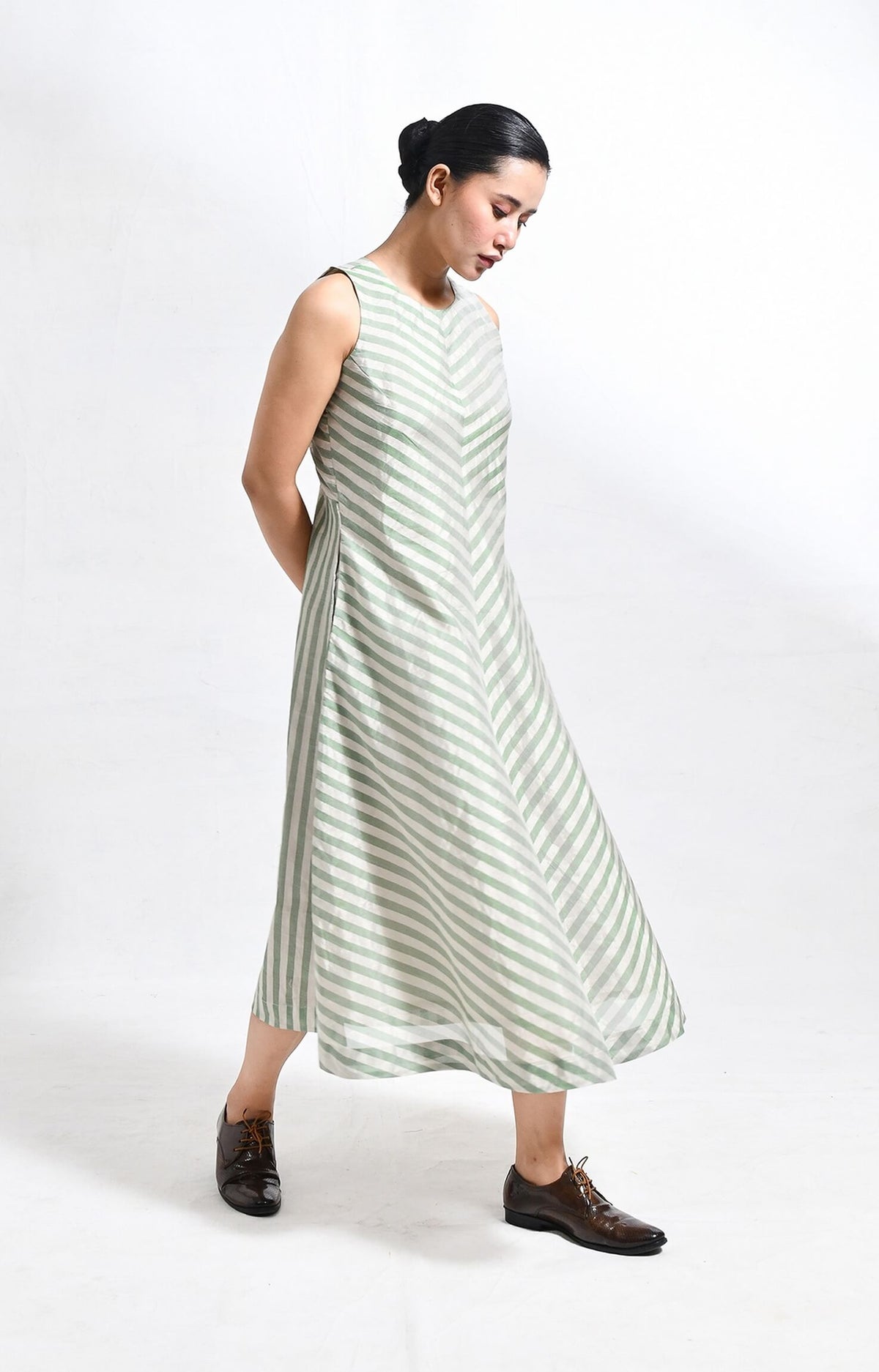 Pinstriped Monette Dress- Silver & Green
