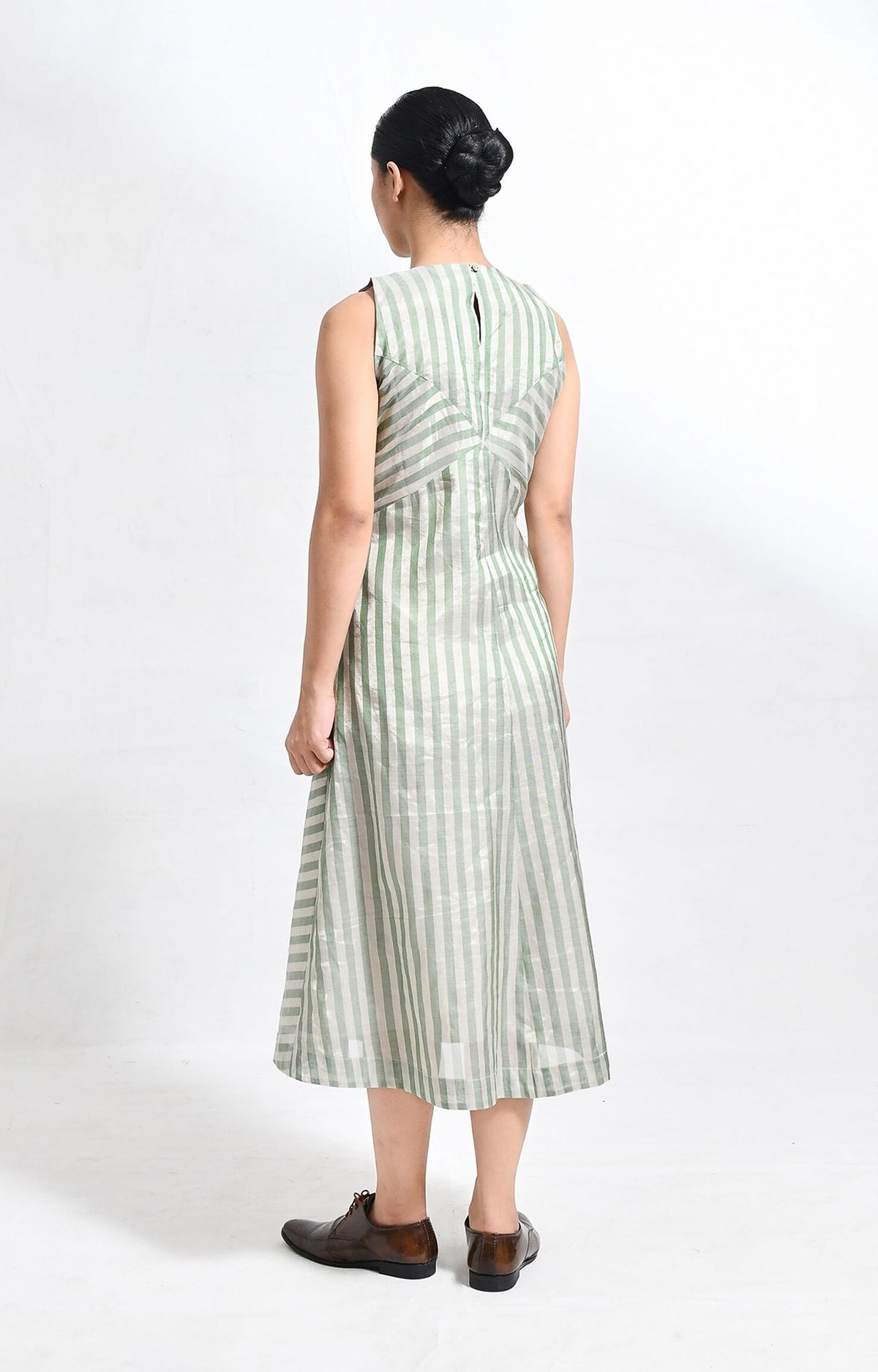 Pinstriped Monette Dress- Silver & Green