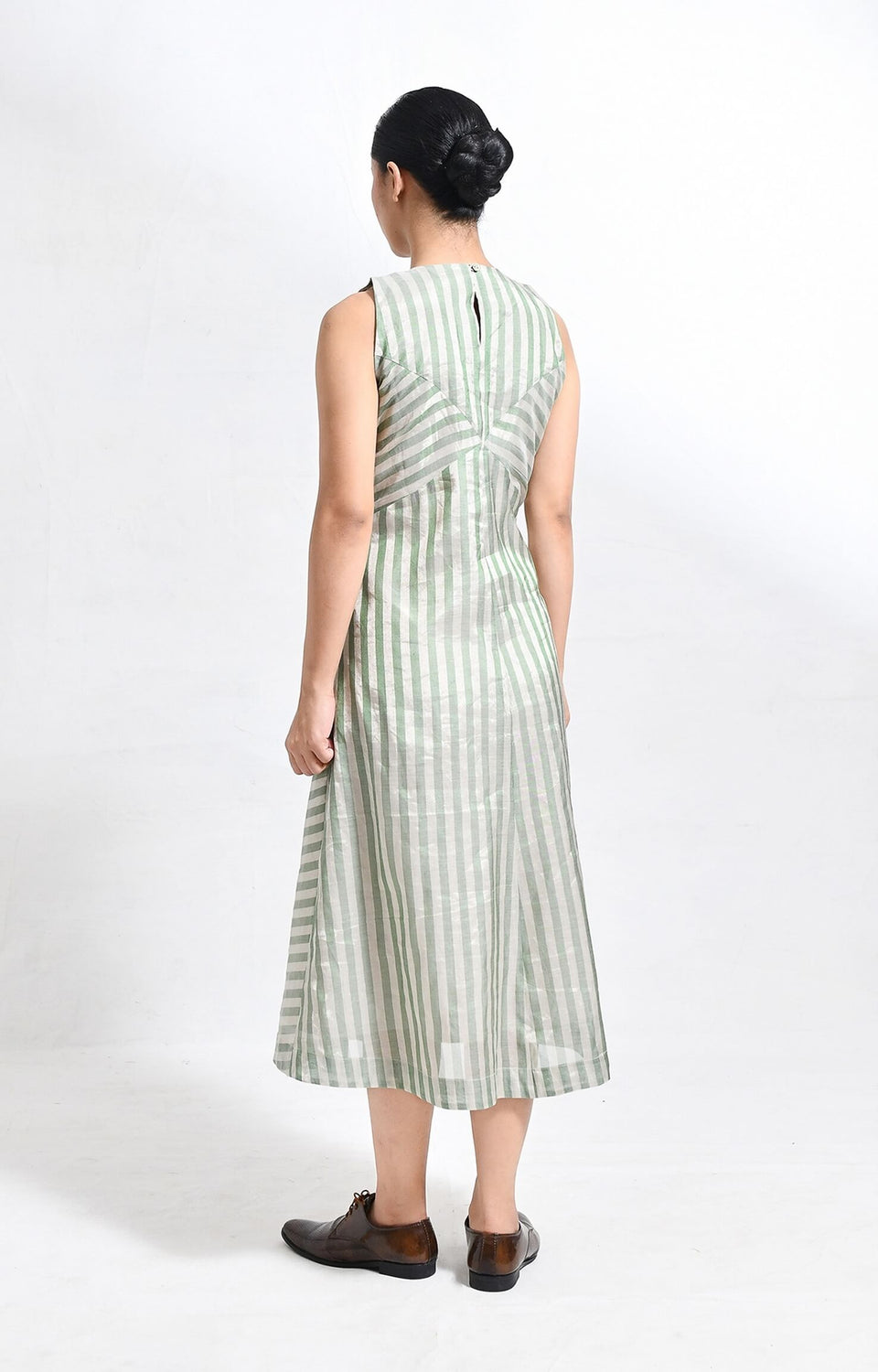 Pinstriped Monette Dress- Silver & Green