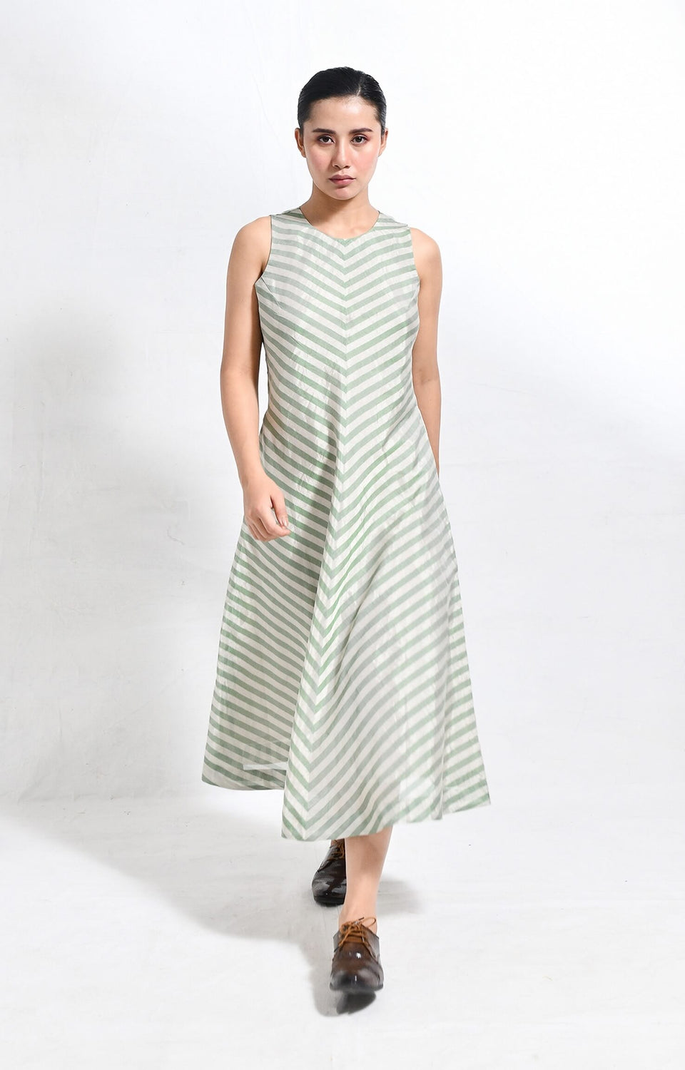 Pinstriped Monette Dress- Silver & Green
