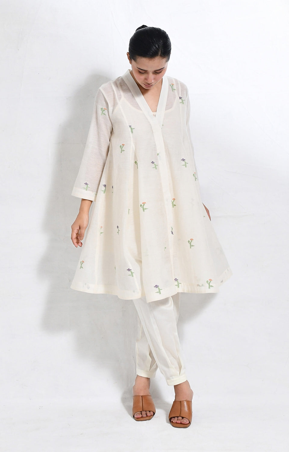 Kora khadi silk jamdani kurta set