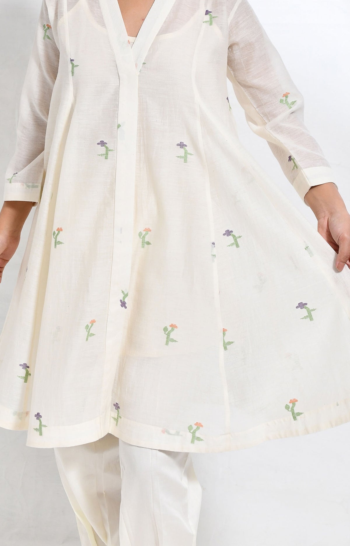 Kora khadi silk jamdani kurta set