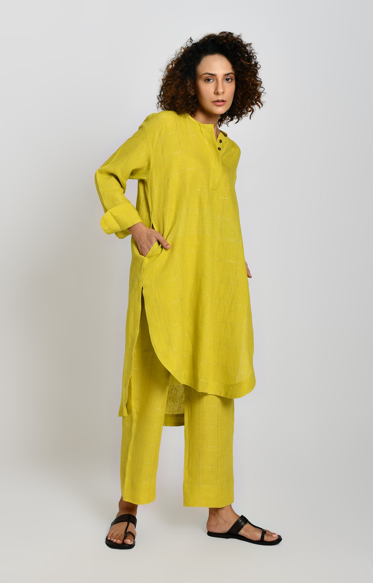 Olive linen tunic co-ord set with matching bottoms