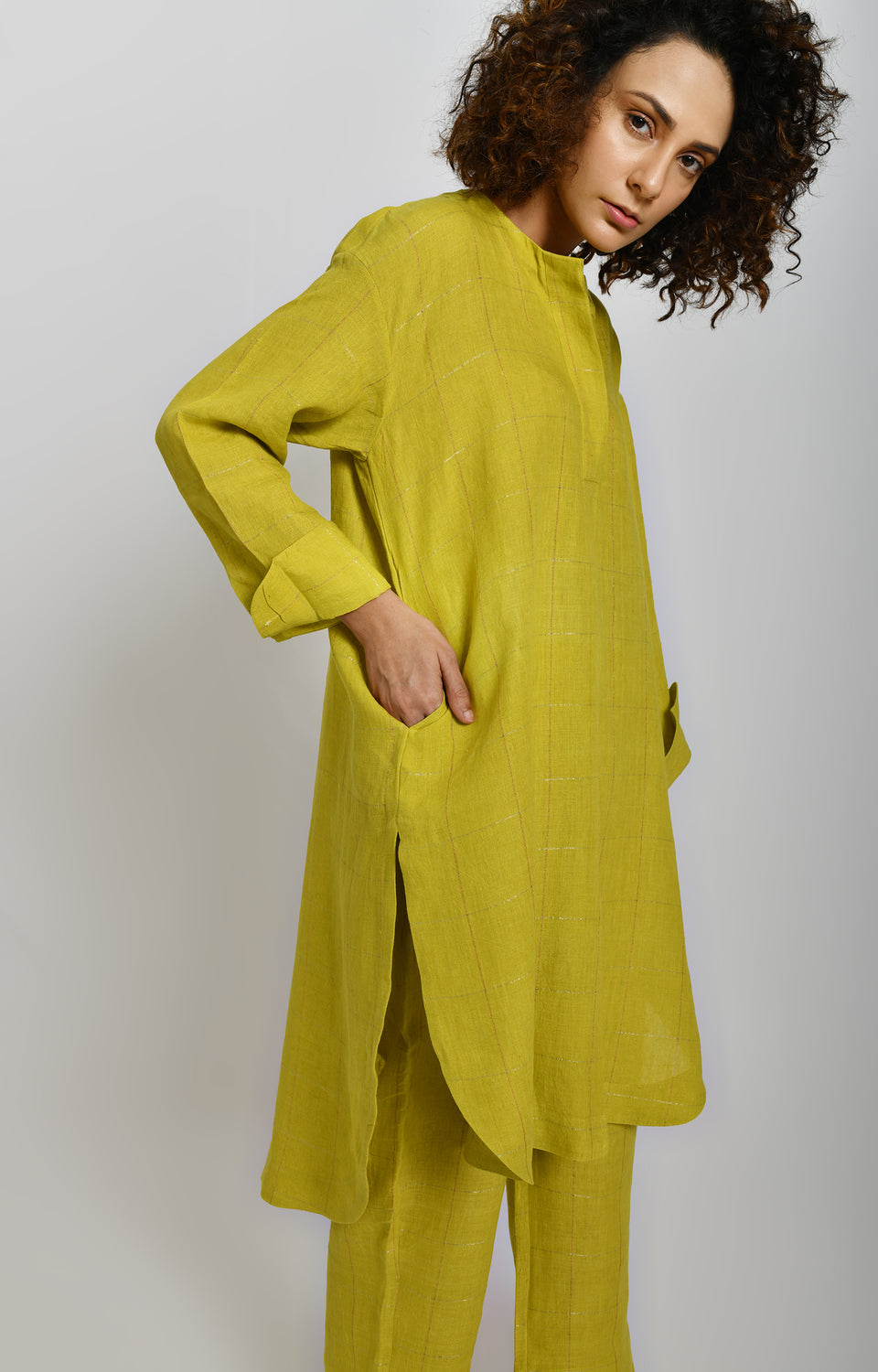 Olive linen tunic co-ord set with matching bottoms