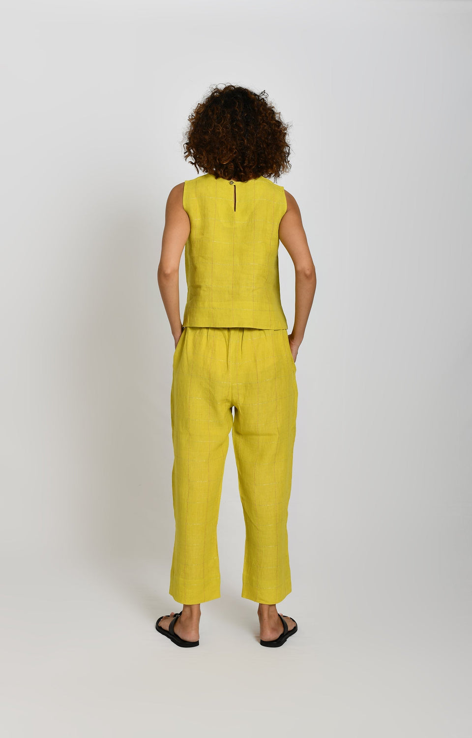 Linen Zari Checks Pants- Olive