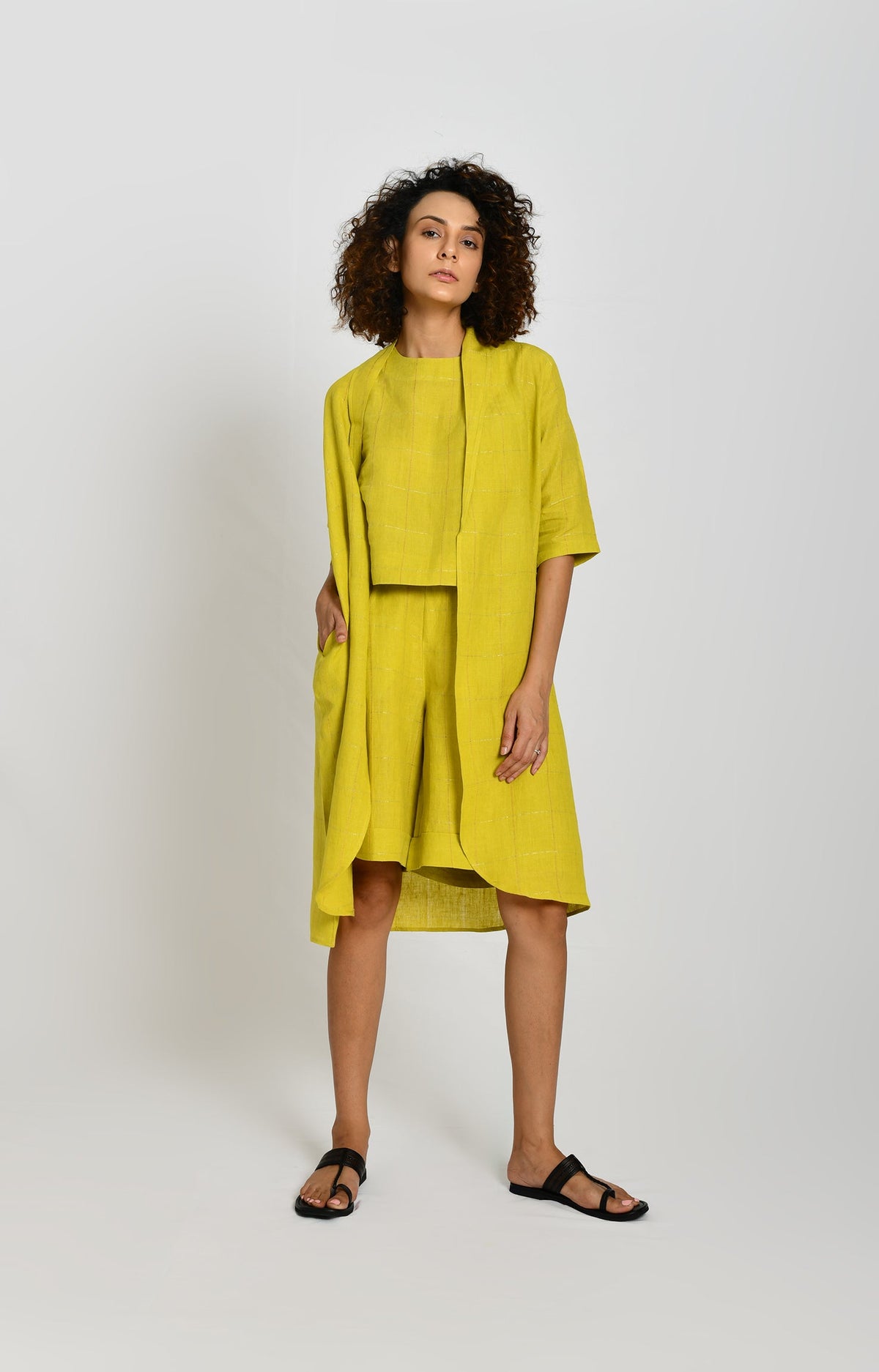 Olive linen bermuda shorts