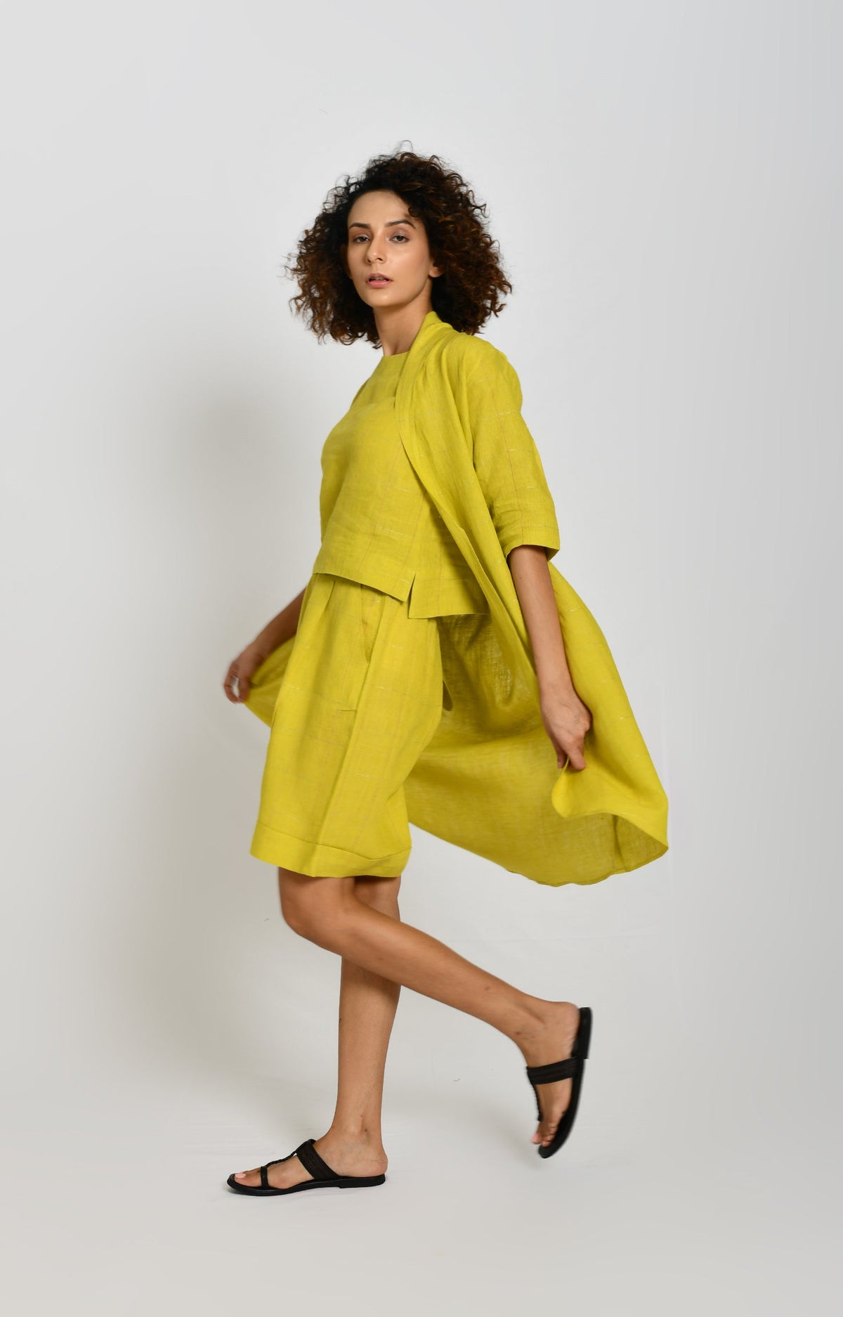 Olive linen bermuda co-ord set with summer jacket