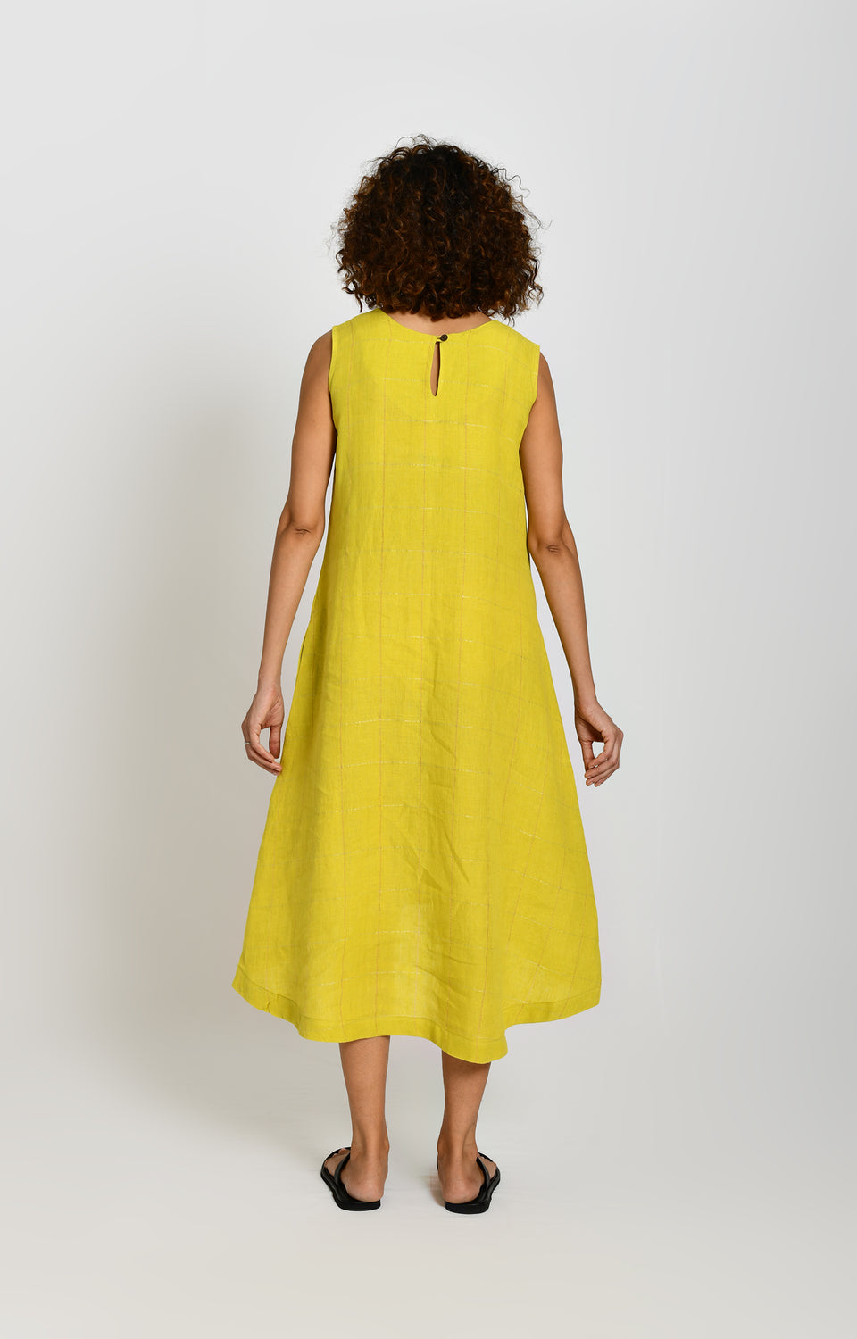 Olive linen high-low A-line dress