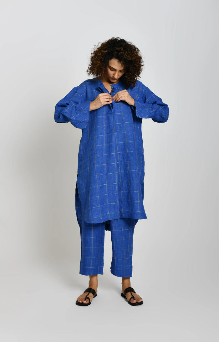 Cobalt blue linen tunic co-ord set with matching pants