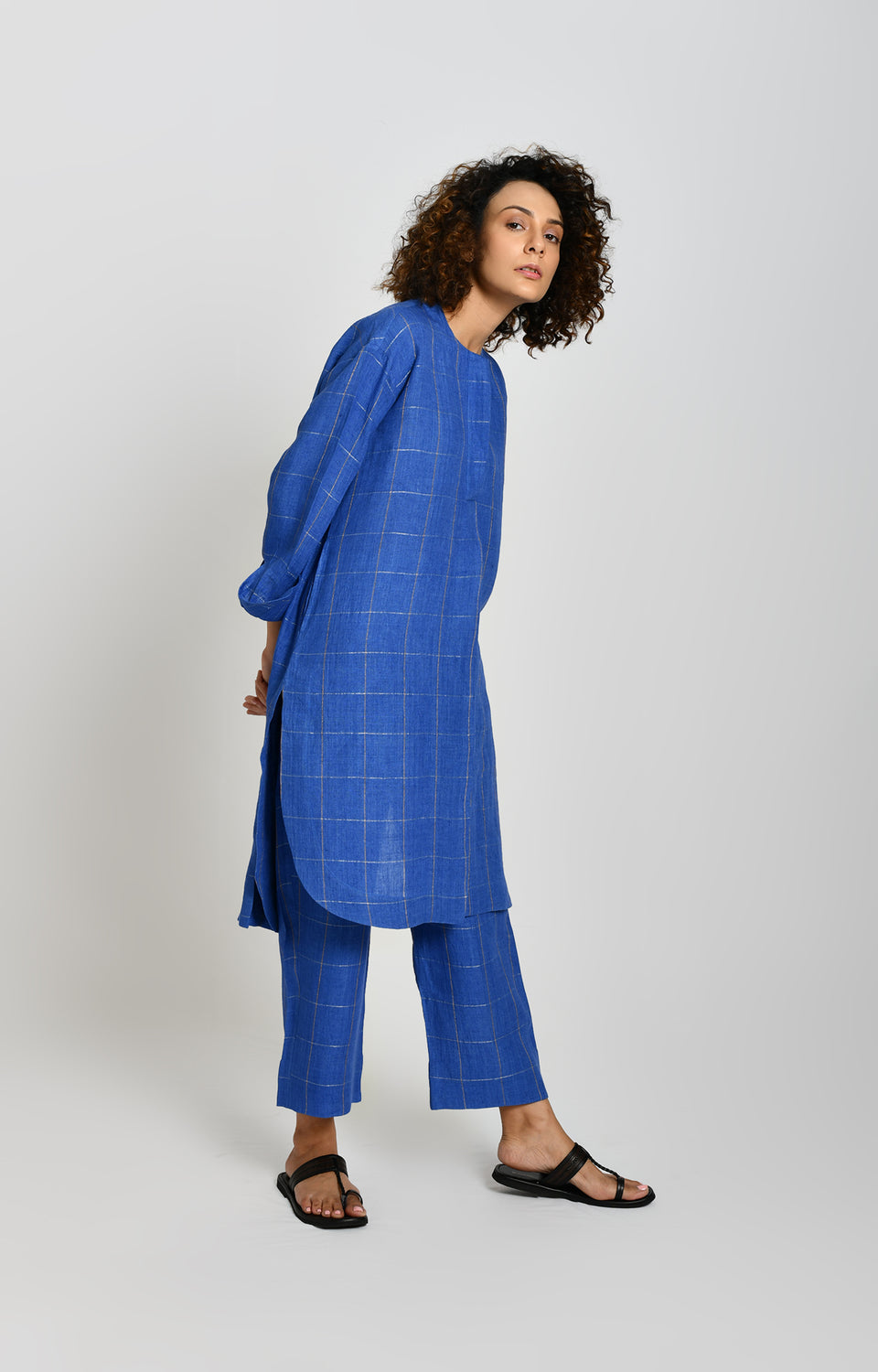Cobalt blue linen tunic co-ord set with matching pants