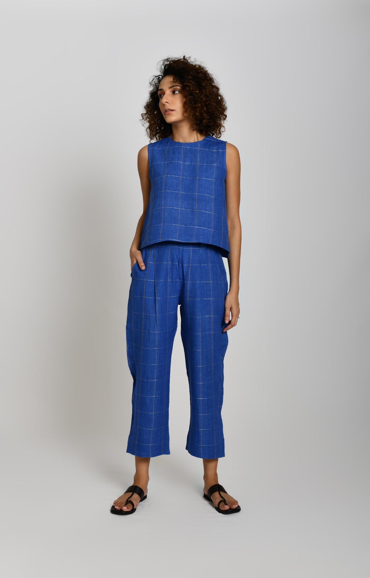 Cobalt blue linen pant co-ord set
