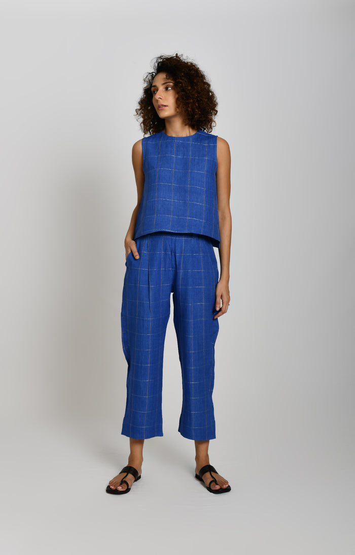 Cobalt blue linen pant co-ord set