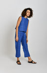 Linen Zari Checks Pant- Cobalt Blue