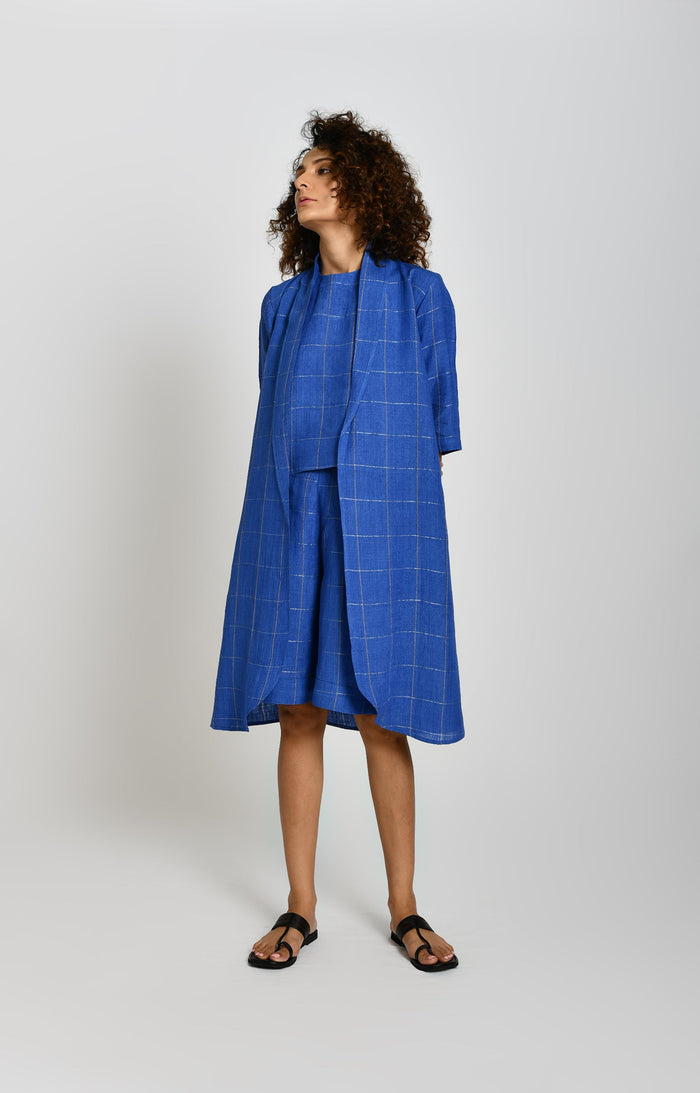 Cobalt blue linen bermuda co-ord set with summer jacket