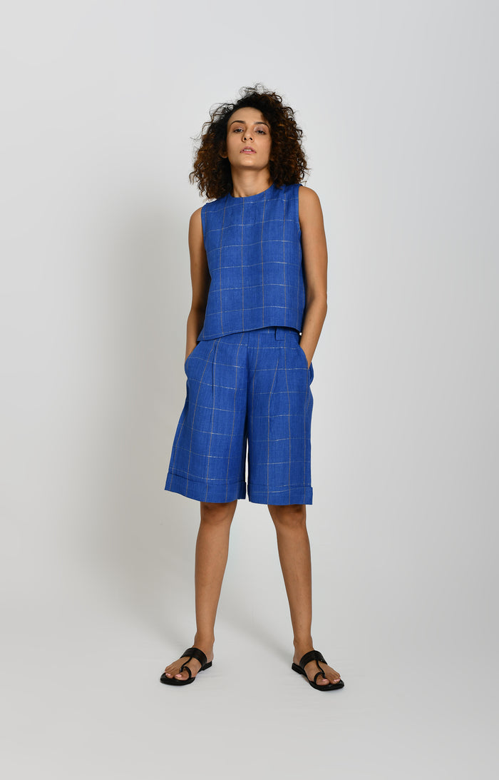 Cobalt blue linen bermuda co-ord set