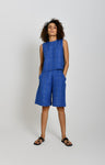 Linen Zari Checks Crop Top- Cobalt Blue