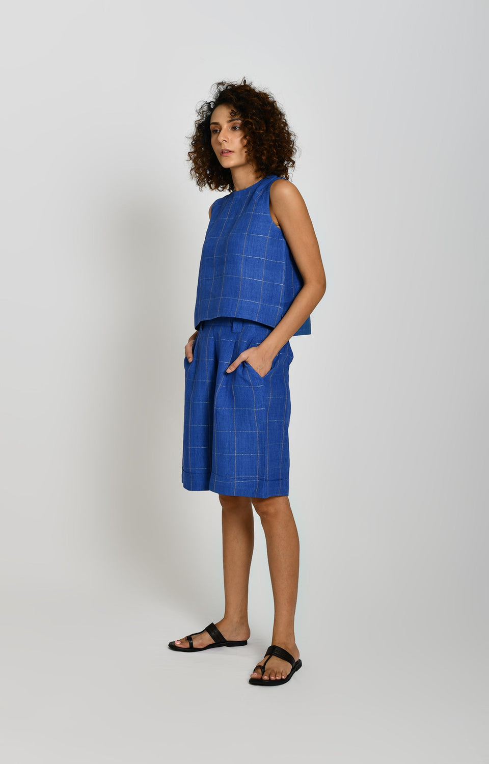 Cobalt blue linen bermuda shorts