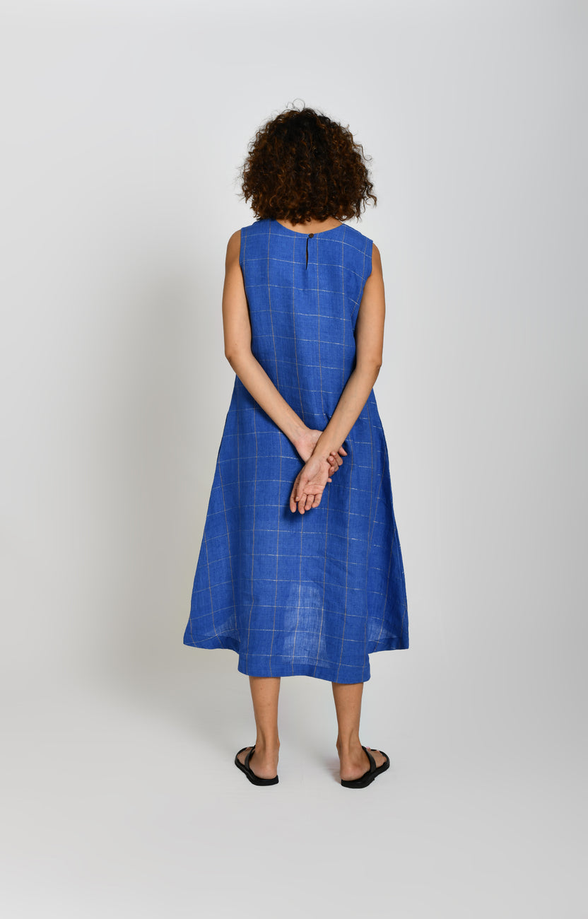 Check Out Linen A-Line Dress- Cobalt Blue at Hiranya
