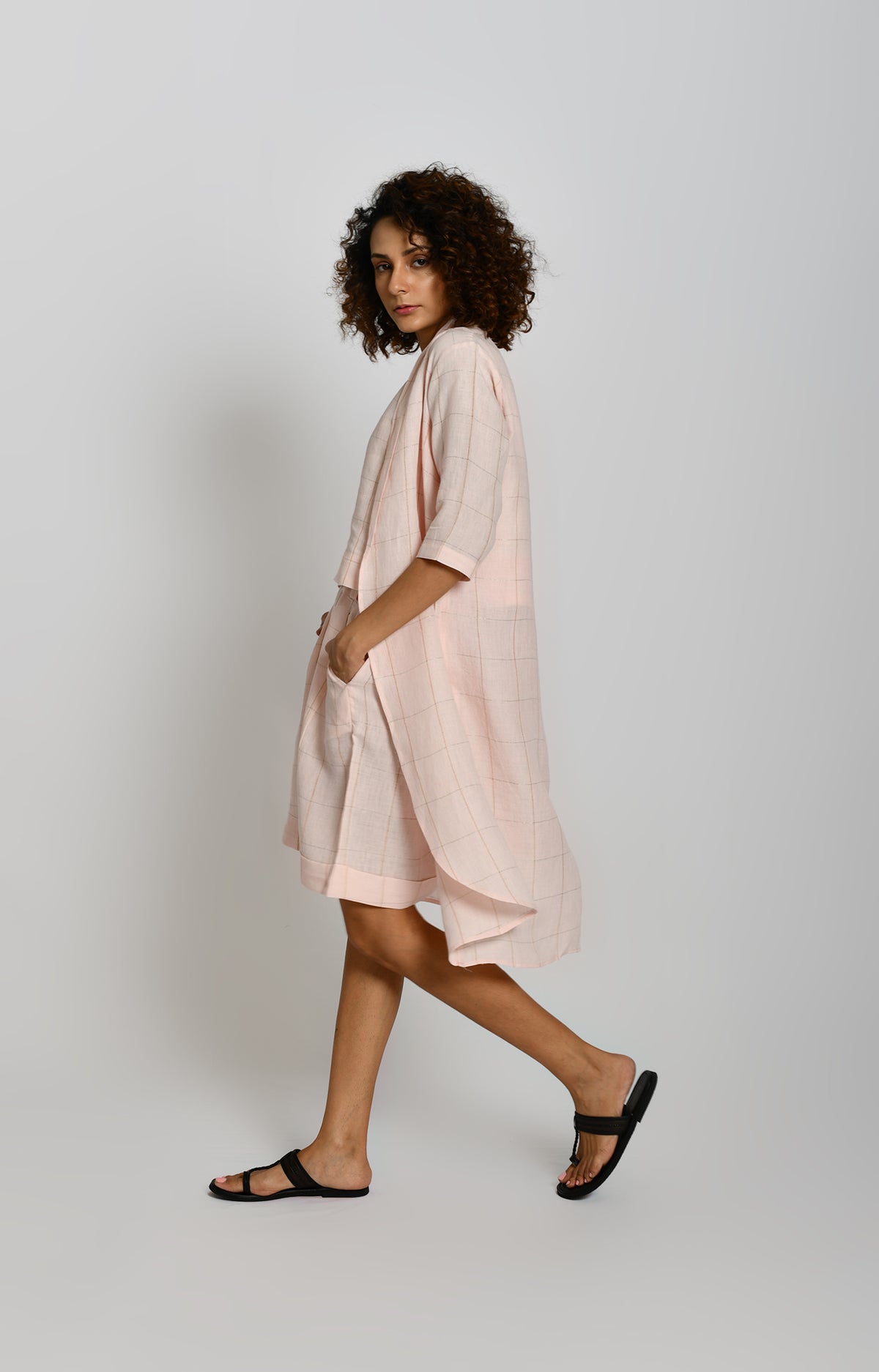 Baby pink linen bermuda co-ord set with jacket