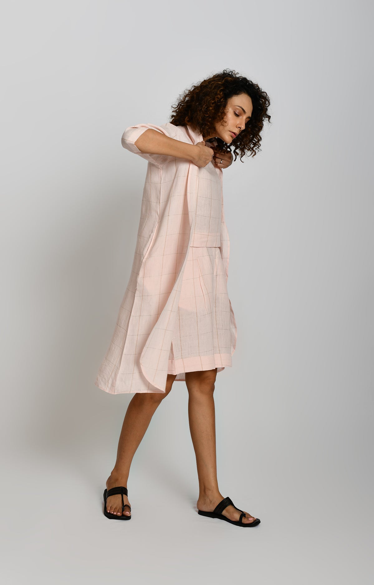 Baby pink linen bermuda co-ord set with jacket