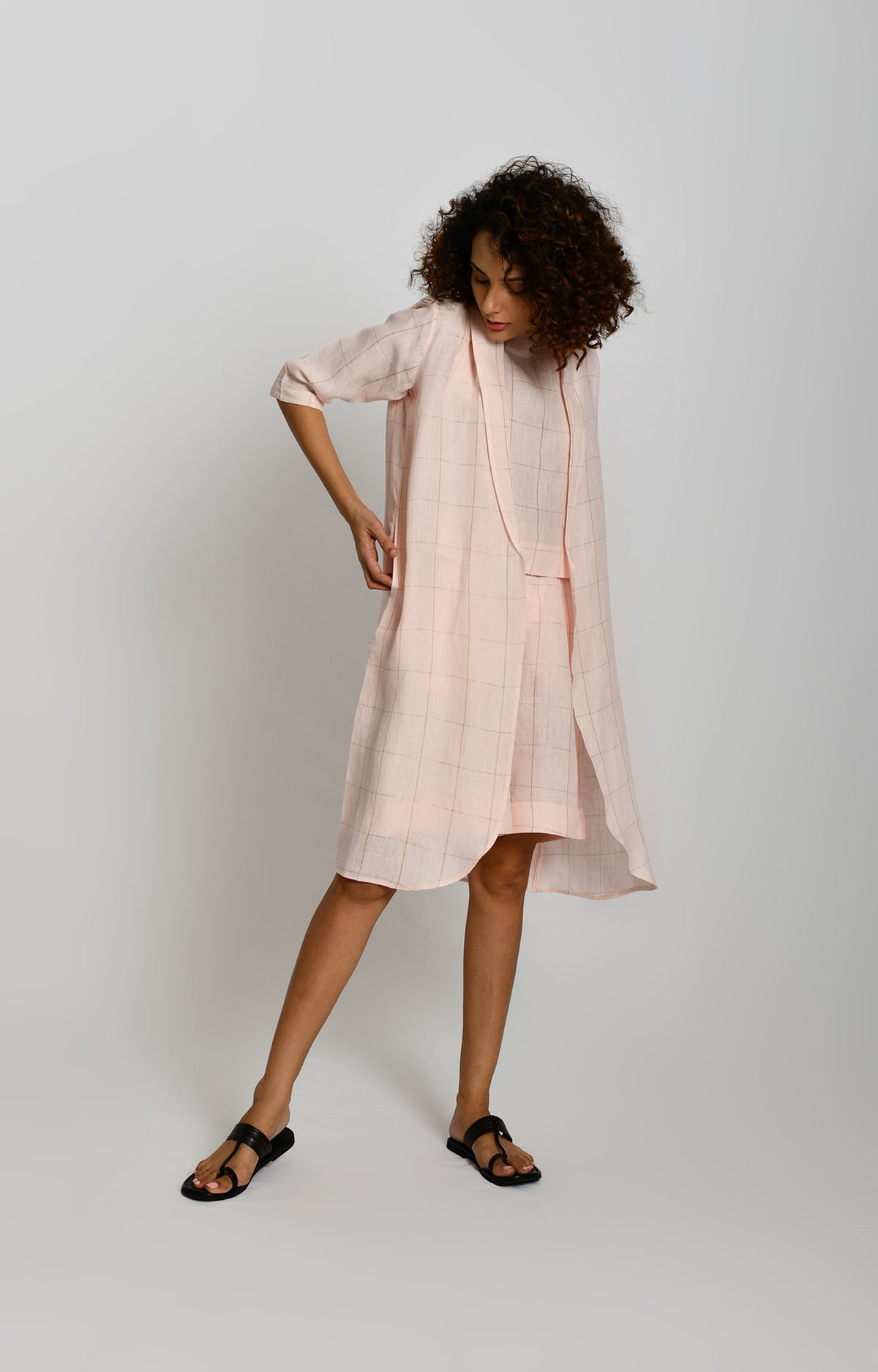 Baby pink linen bermuda co-ord set with jacket