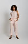 Linen Zari Checks Crop Top- Pink