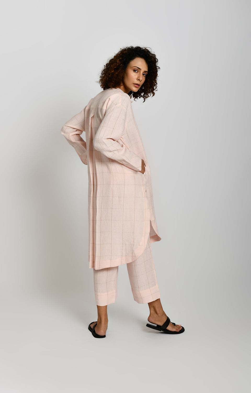 Baby pink linen tunic co-ord set with matching pants