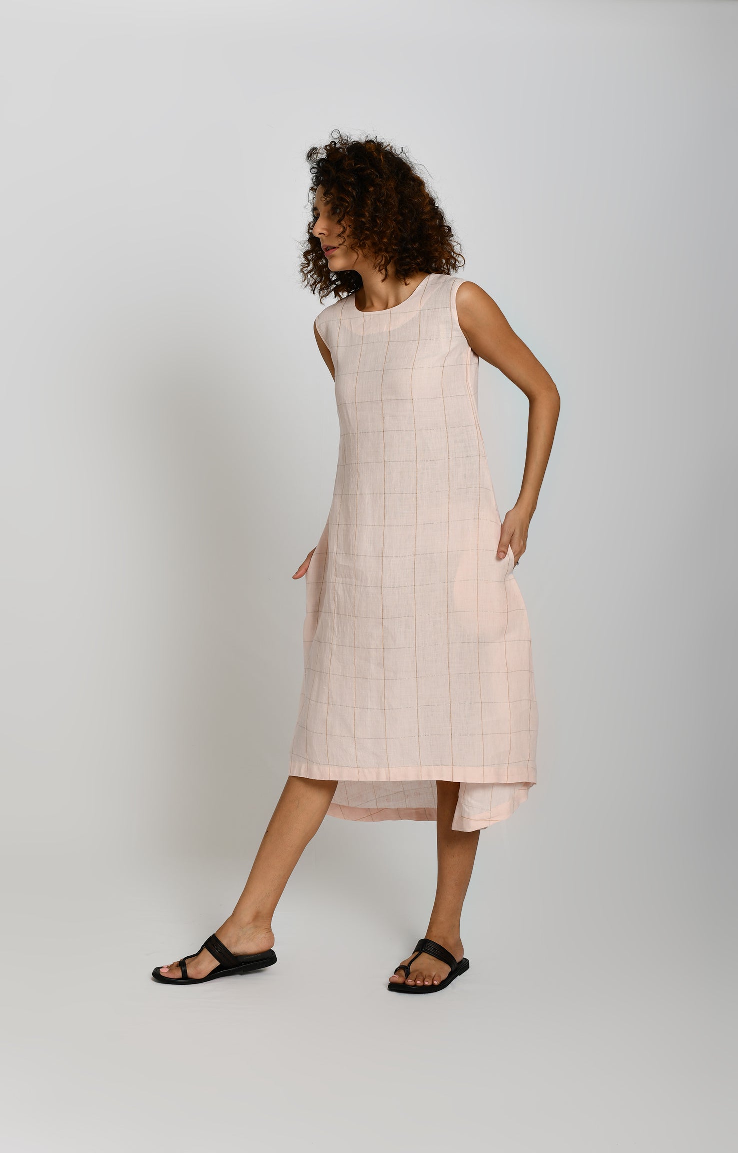 Linen A-Line Dress- Pink
