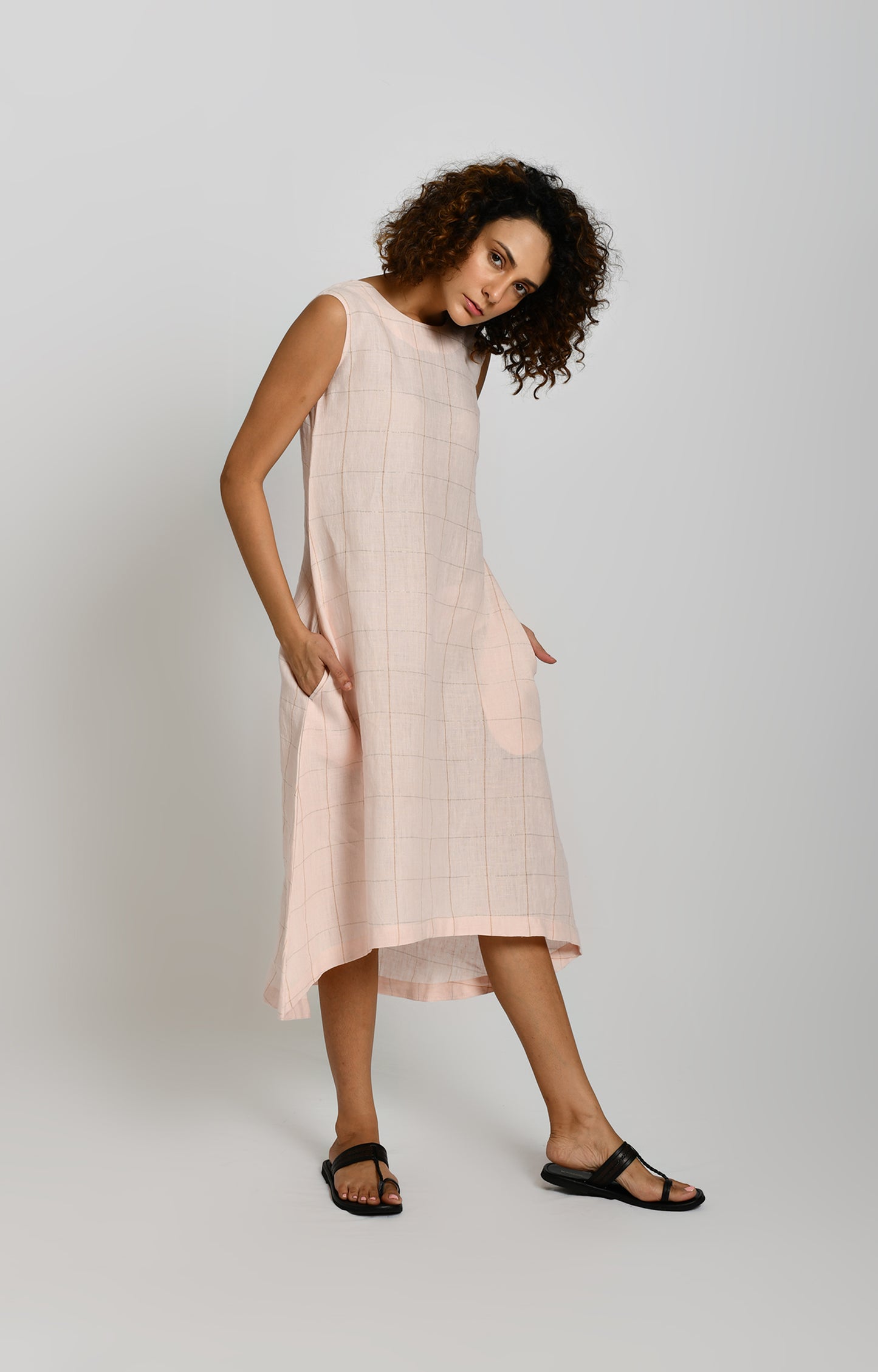 Linen A-Line Dress- Pink