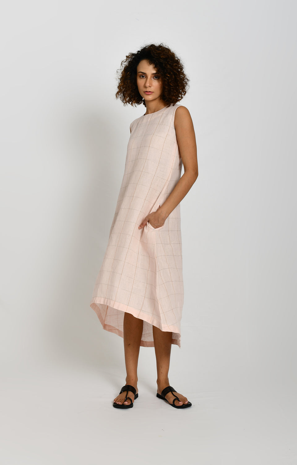 Linen A-Line Dress- Pink