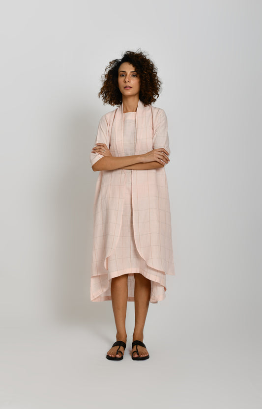 Linen A-Line Dress With Jacket- Pink