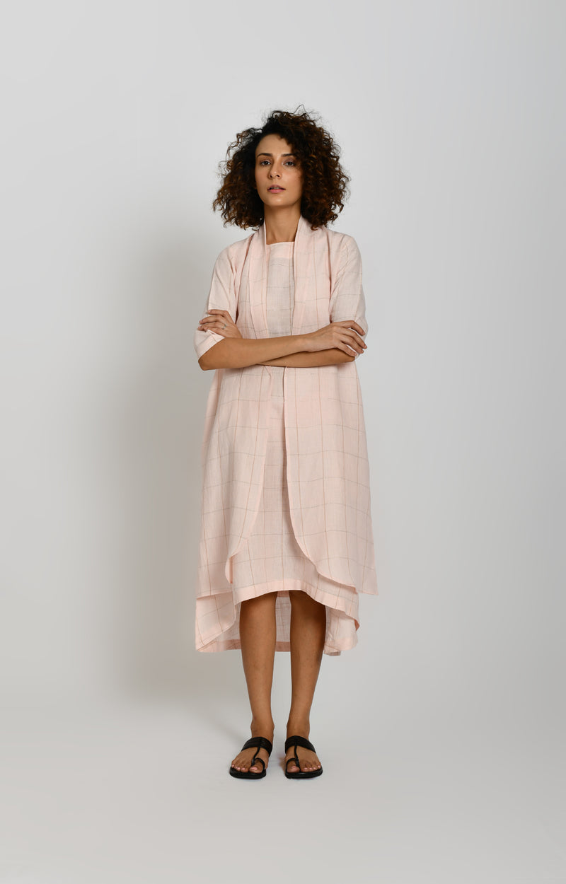 Pink linen A-line dress with matching jacket