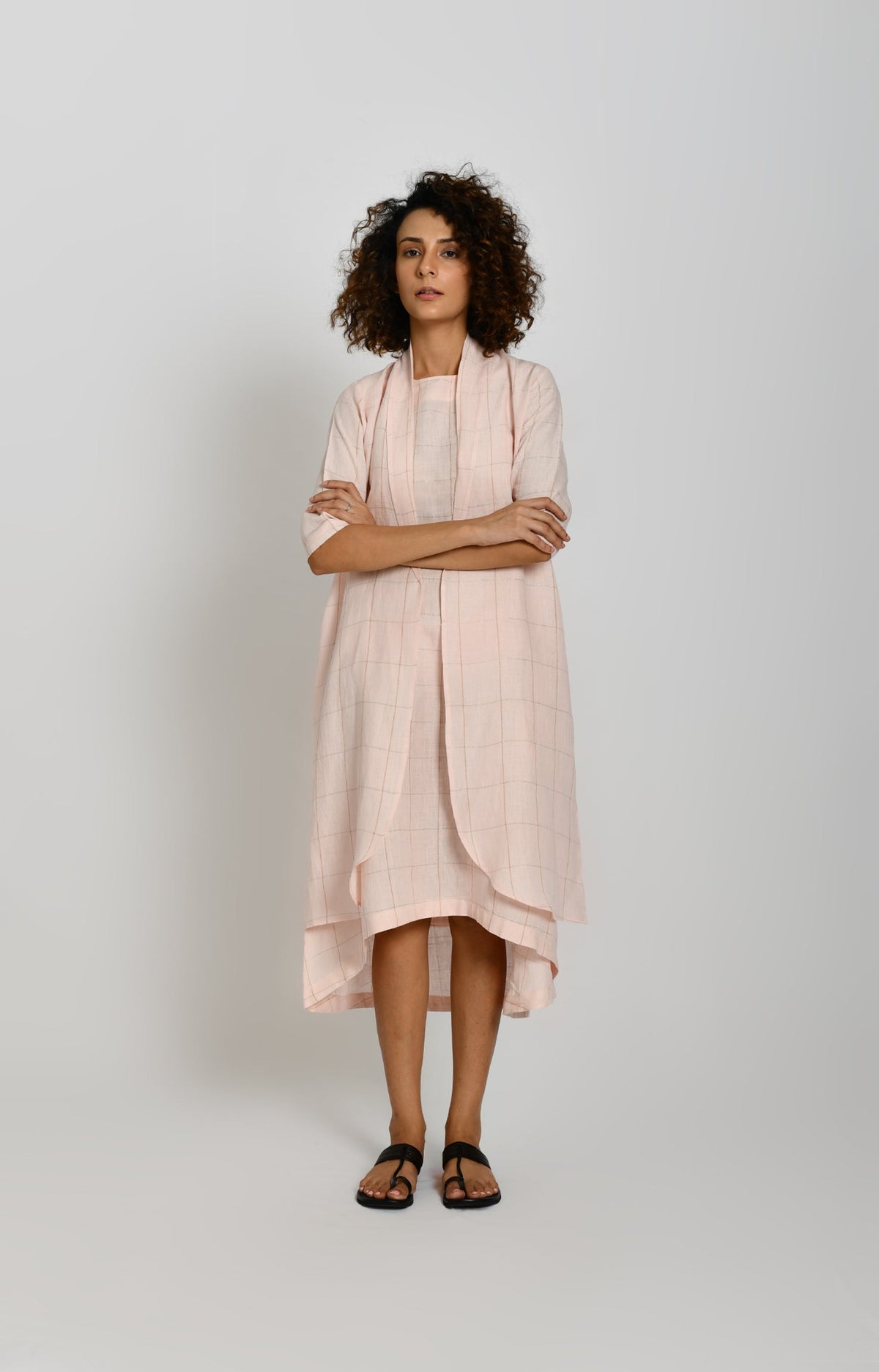 Pink linen summer jacket with lightweight weave