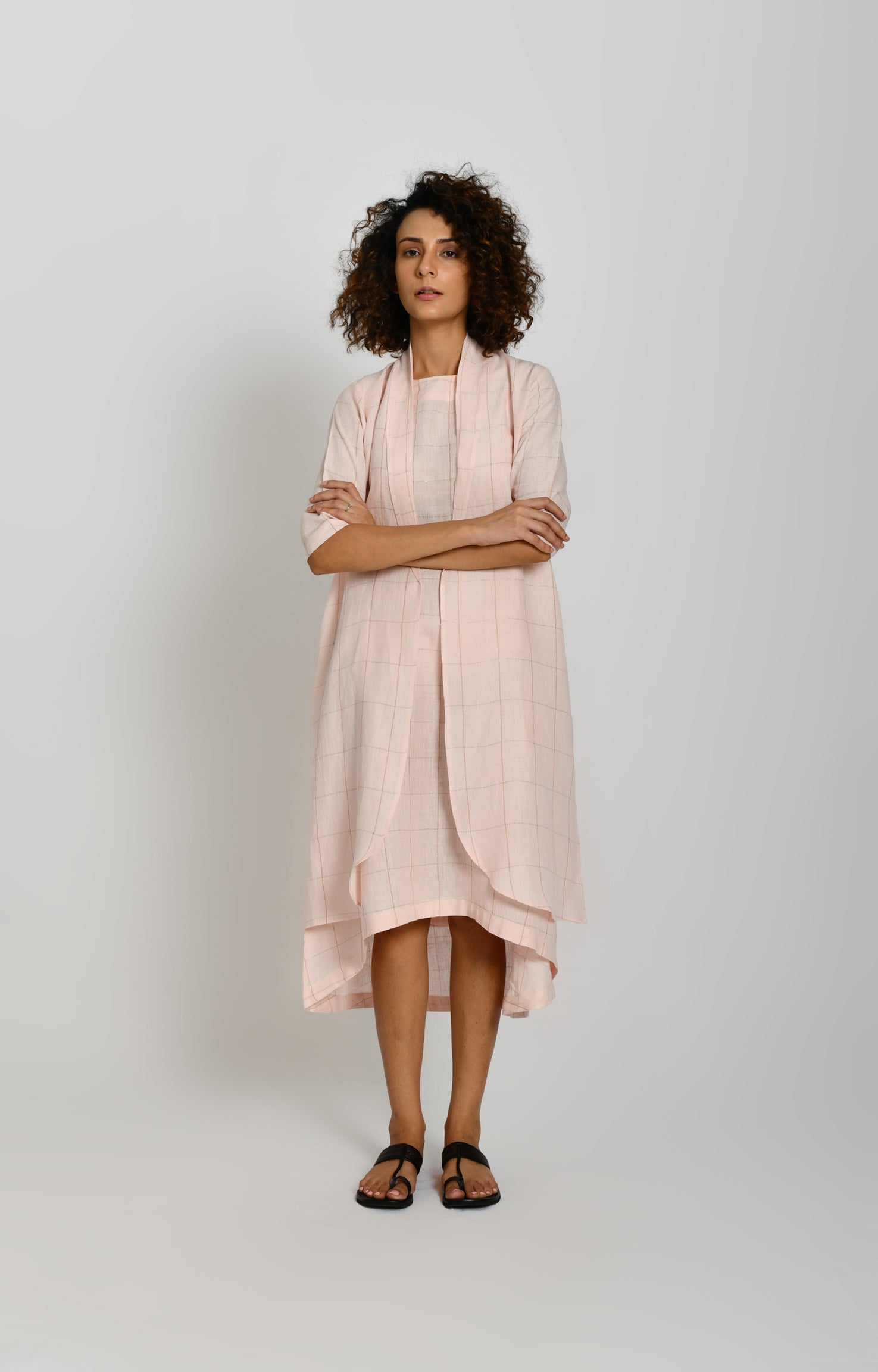 Pink linen summer jacket with lightweight weave