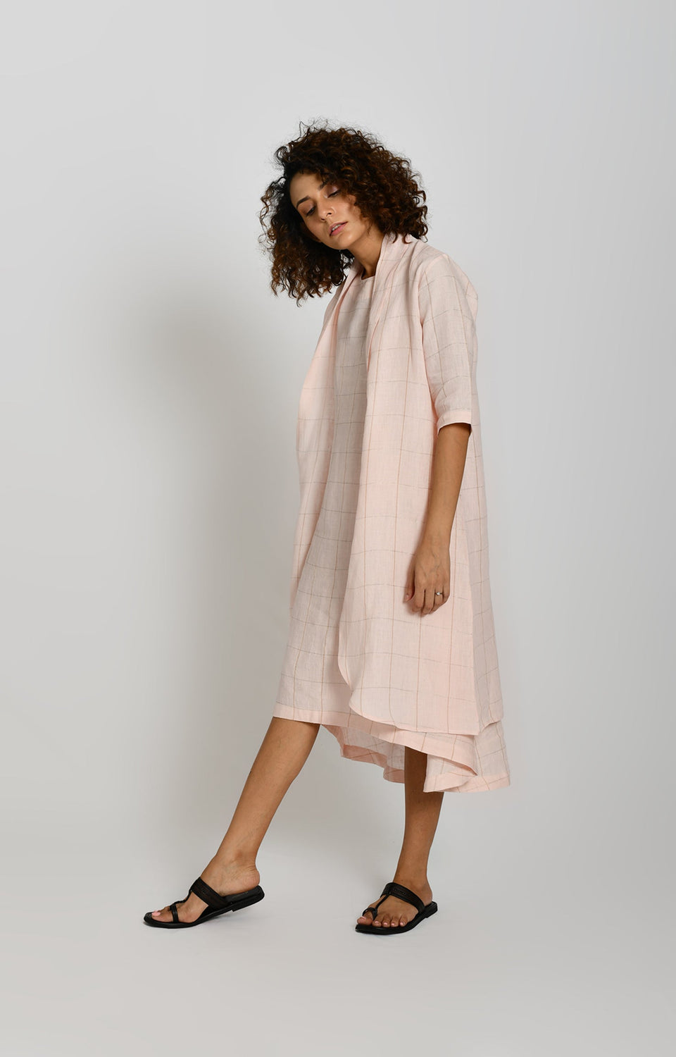 Pink linen summer jacket with lightweight weave