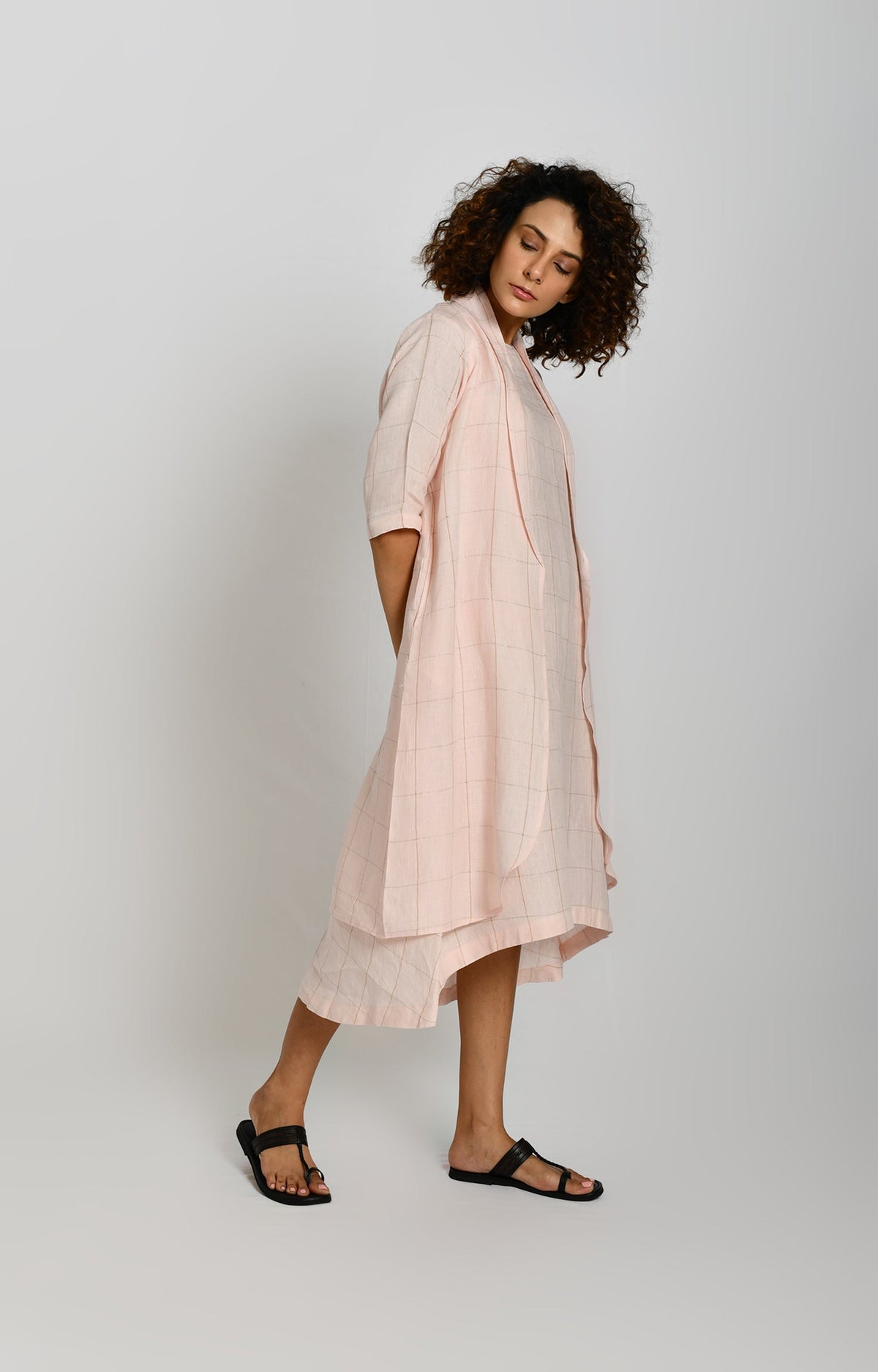 Pink linen summer jacket with lightweight weave