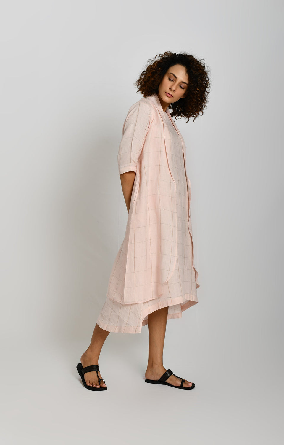 Pink linen summer jacket with lightweight weave
