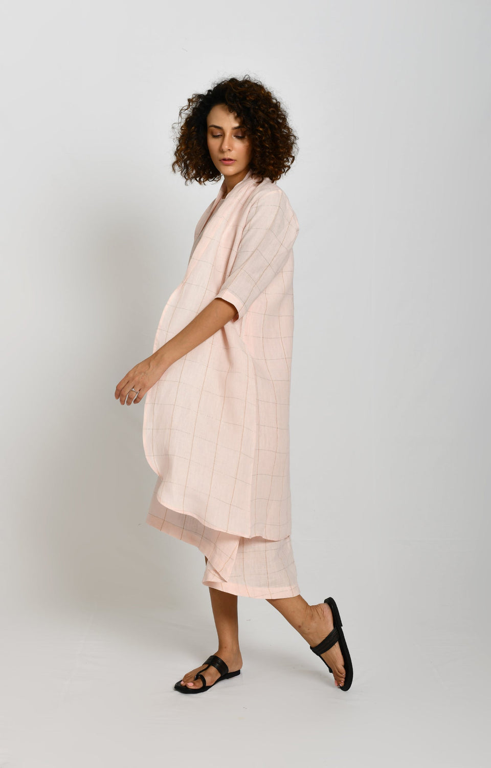 Pink linen summer jacket with lightweight weave