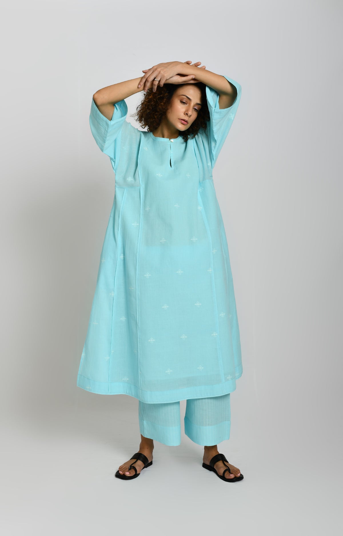 Jamdani Phiran Co-ord Set- Light Blue