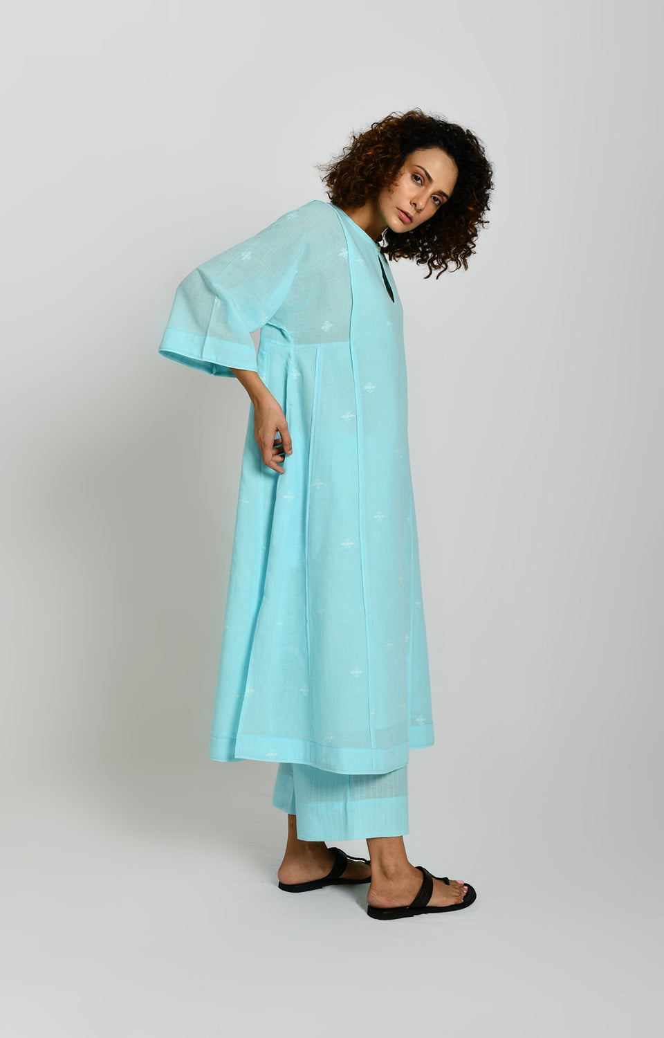 Jamdani Phiran Co-ord Set- Light Blue