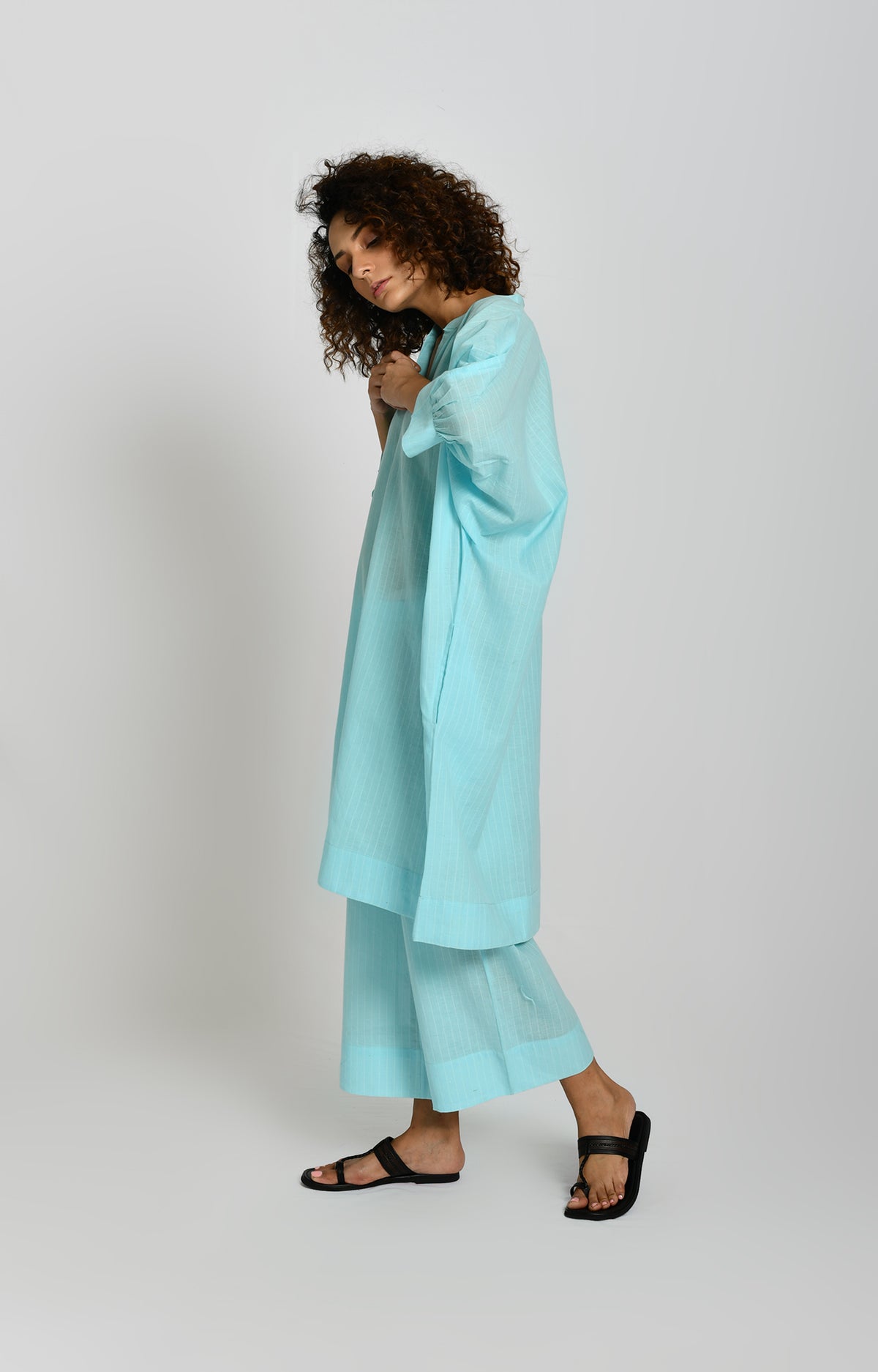 Striped Kaftan Tunic- Light Blue