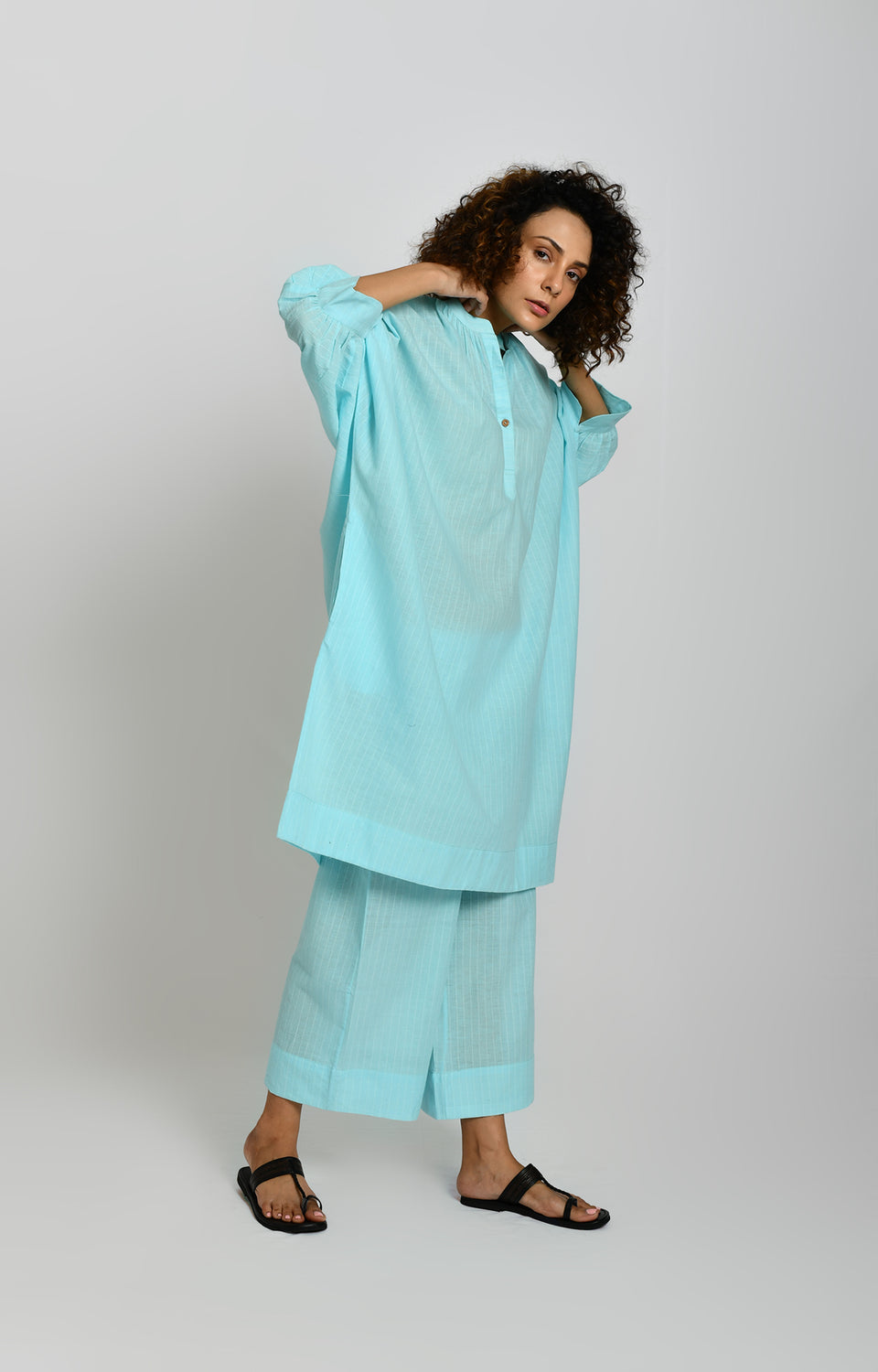 Striped Kaftan Tunic- Light Blue