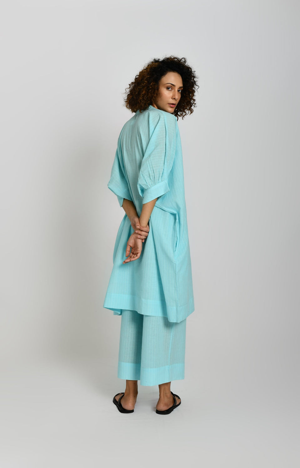 Light blue striped kaftan co-ord set for women – Hiranya