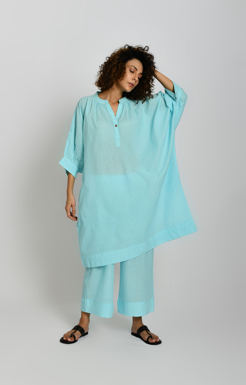 Striped Kaftan Tunic- Light Blue