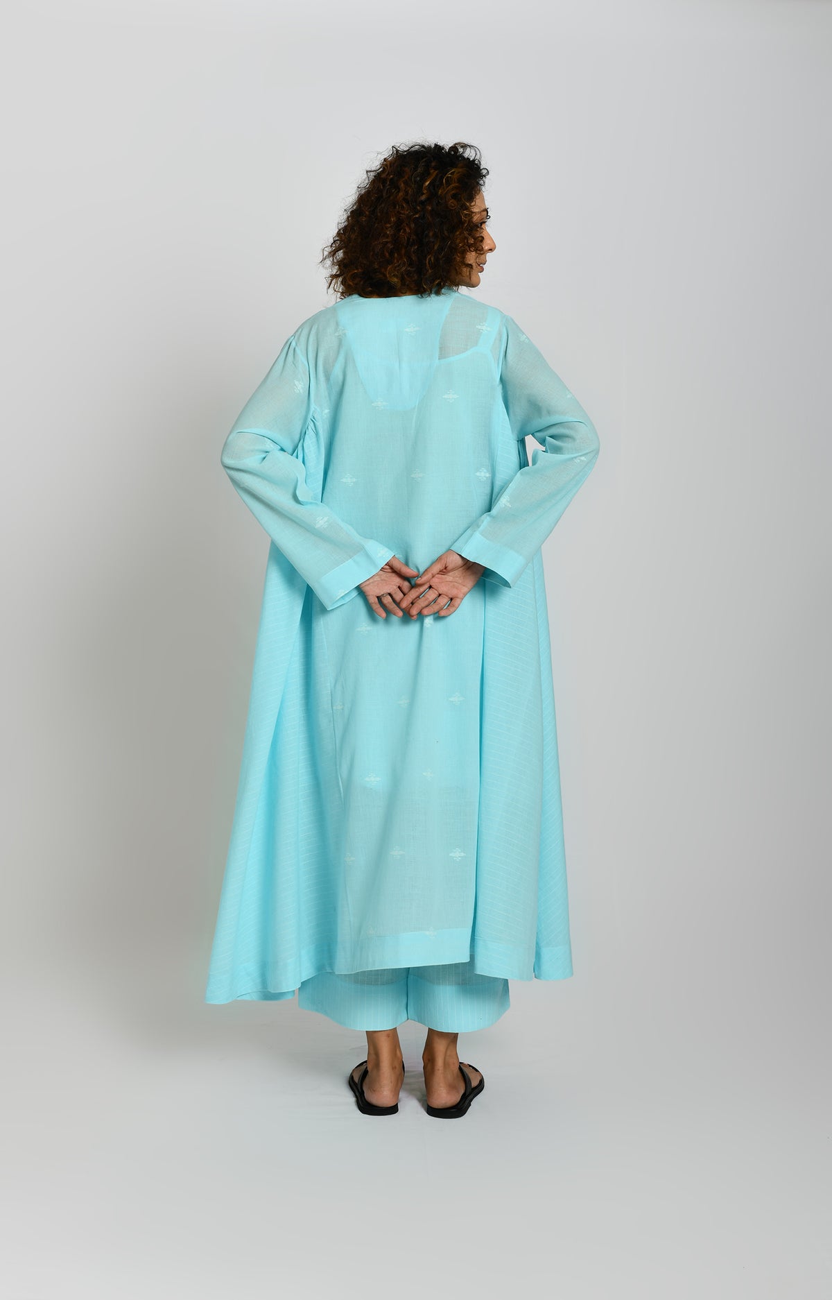 Jamdani Side-gather Co-ord Set- Light Blue