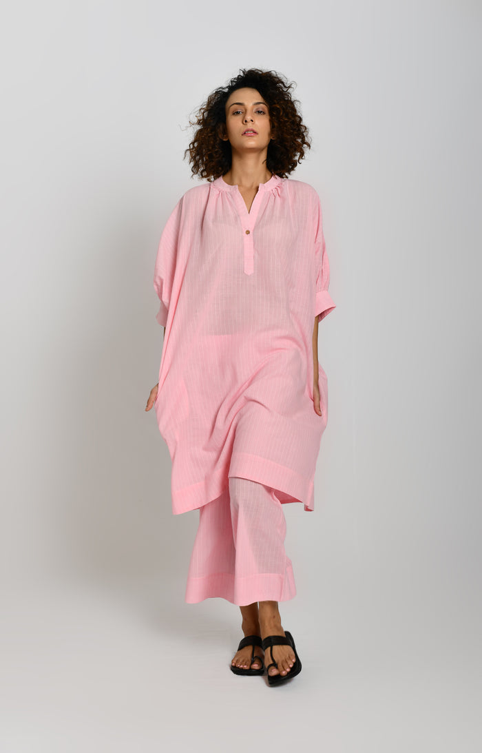 Pink striped kaftan co-ord set for women – Hiranya