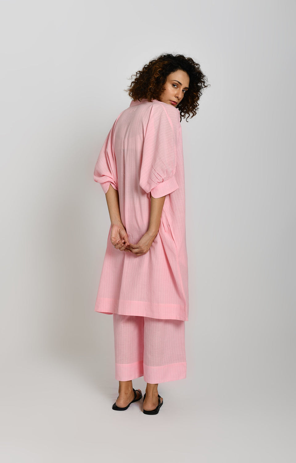 Pink striped kaftan in tunic style for women - Hiranya