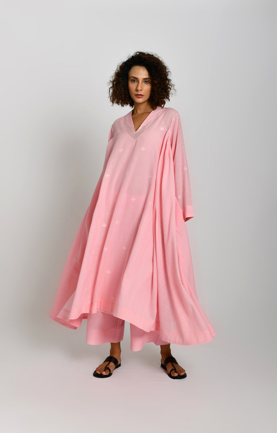 Pink Jamdani side gather co-ord set with artisan craftsmanship