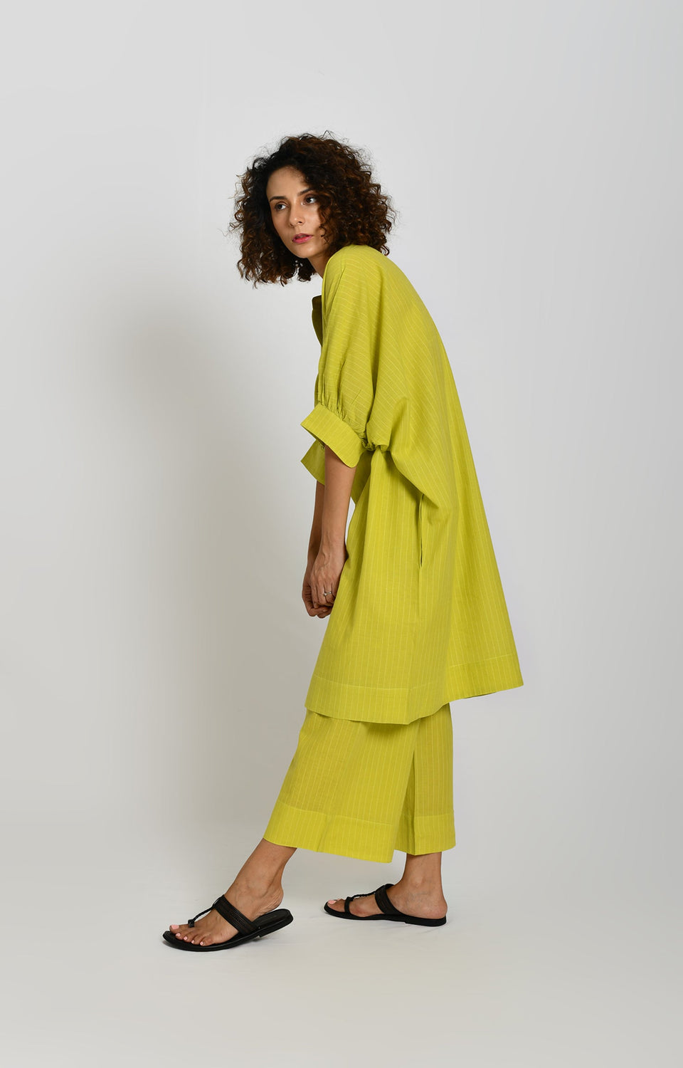 Olive striped kaftan in tunic style for women - Hiranya