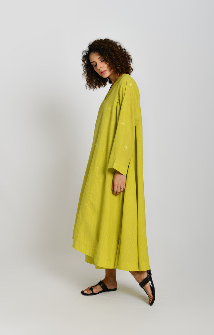 Jamdani Side-gather Co-ord Set- Olive